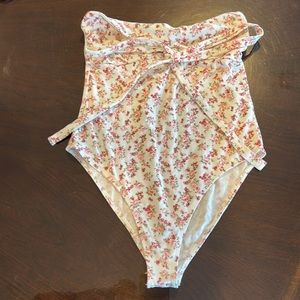 Forever 21 Floral Shoulderless Bodysuit (Small)